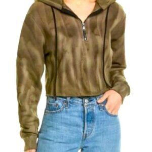 Cotton Citizen Cropped Half Zip Pullover Hoodie Drip Dye Green Brown - SIZE XS
